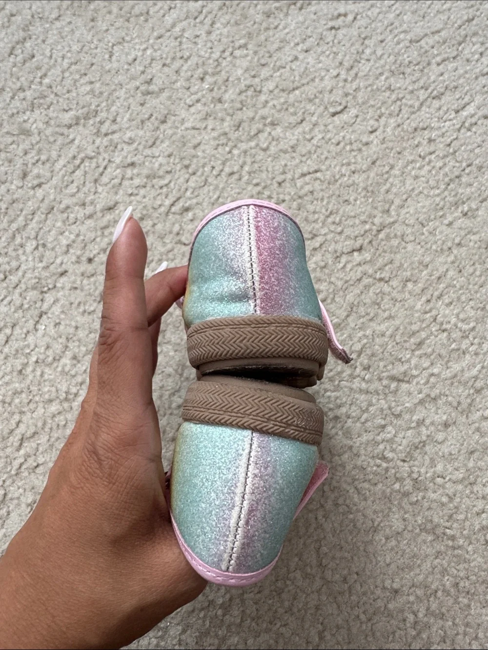 Harper Canyon Girls' Pastel Rainbow Cat Mary Jane Shoes - Pink Trim - size 8